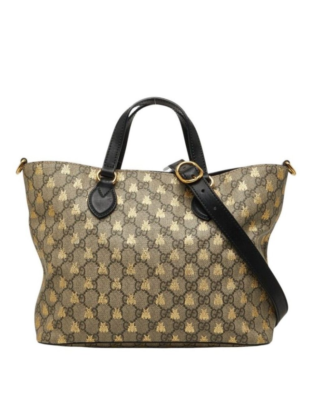 Gucci GG Supreme Beige 2-Way Shoulder Bag Black Leather